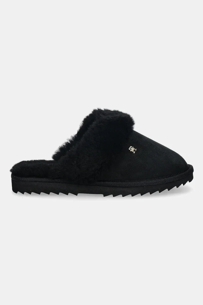 Tommy Hilfiger Кожени чехли TH SHEARLING HOUSE SHOE в черно FW0FW09063