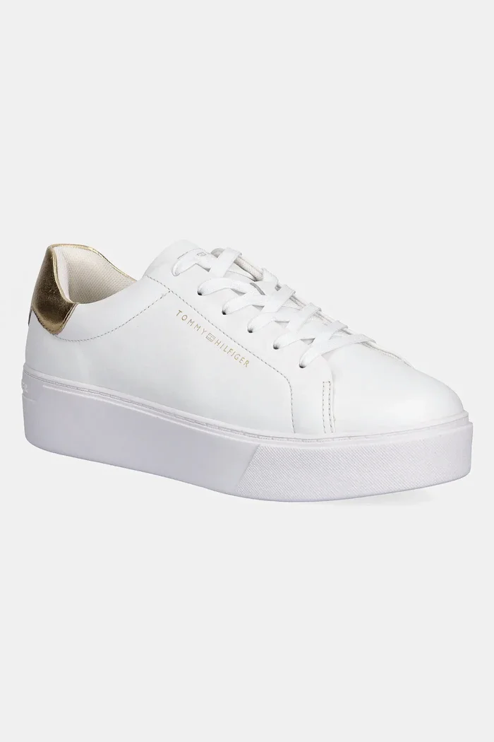 Tommy Hilfiger Кожени маратонки ESSENTIAL PLATFORM COURT SNEAKER в бяло FW0FW08756