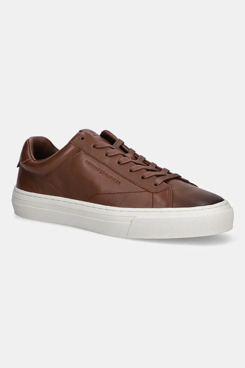 Tommy Hilfiger Кожени маратонки PREMIUM DRESS CUPSOLE COGNAC