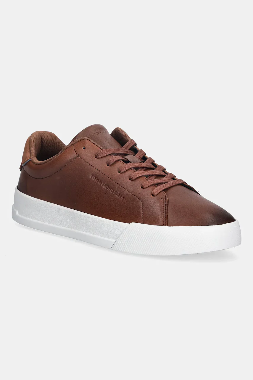 Tommy Hilfiger Кожени маратонки TH COURT CORE COGNAC