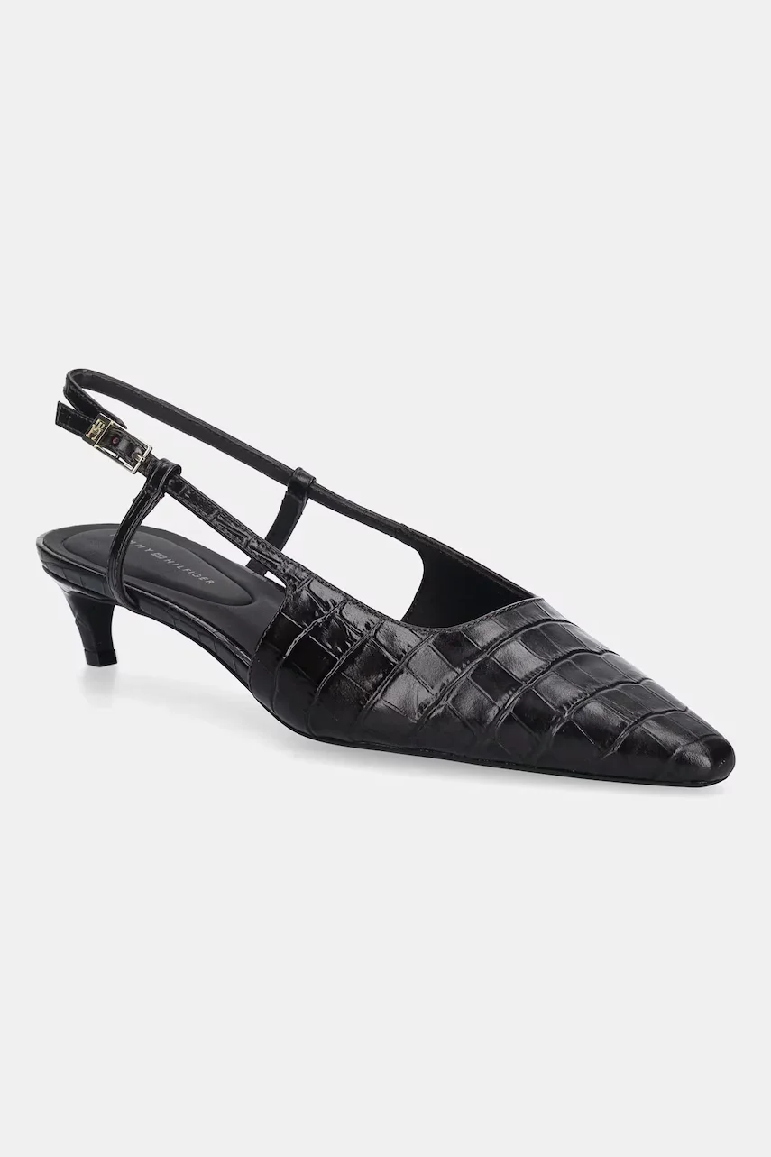 Tommy Hilfiger Кожени обувки с тънък ток CROC SLINGBACK SLANTED HEEL