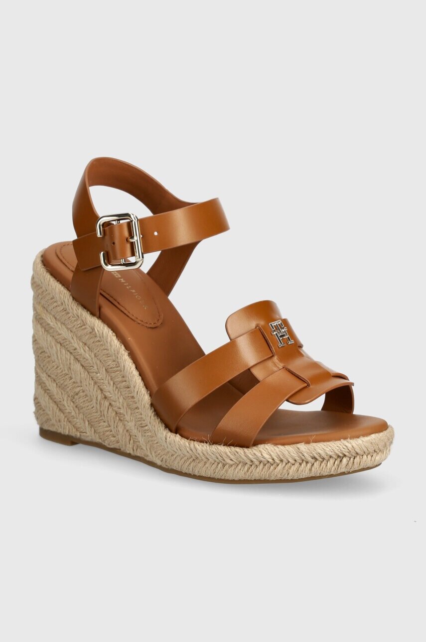 Tommy Hilfiger Кожени сандали ESPADRILLE HIGH WEDGE LEATHER