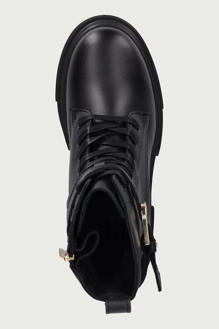 Tommy Hilfiger кубинки дамски от кожа LEATHER TH BUCKLED LACE-UP BOOT черни FW0FW09550