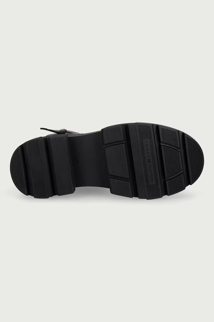 Tommy Hilfiger кубинки дамски от кожа LEATHER TH BUCKLED LACE-UP BOOT черни FW0FW09550