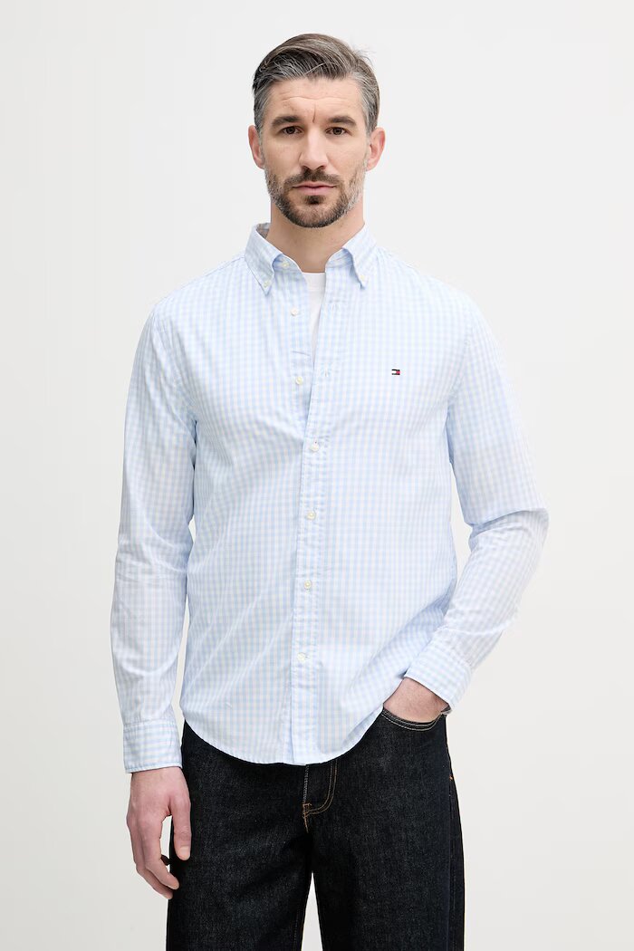 Tommy Hilfiger мъжка памучна риза синя на каре MW0MW42445