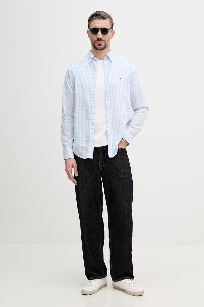 Tommy Hilfiger мъжка памучна риза синя на каре MW0MW42445