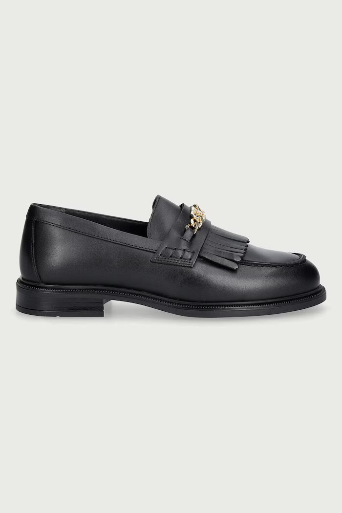 Tommy Hilfiger мокасини дамски от кожа TH CHAIN FRINGE LEATHER LOAFER черни FW0FW09668