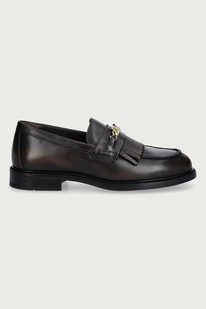 Tommy Hilfiger мокасини дамски от кожа TH CHAIN FRINGE LEATHER LOAFER кафяви FW0FW09668