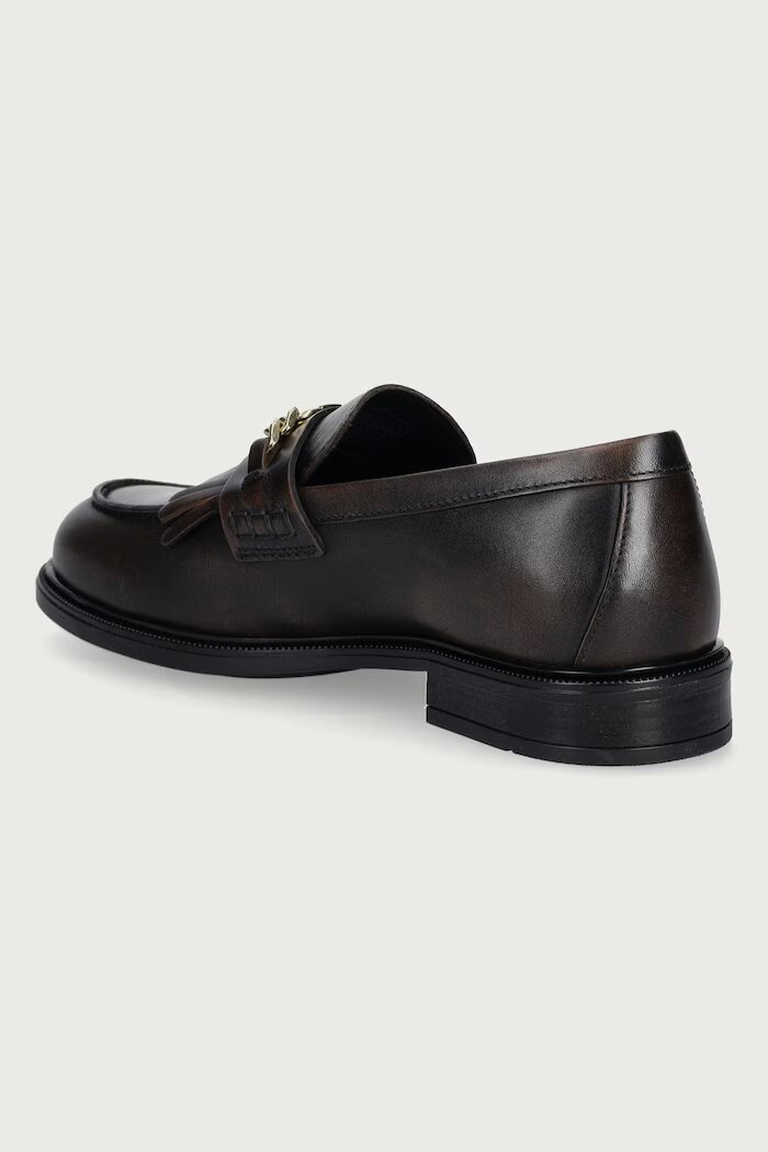 Tommy Hilfiger мокасини дамски от кожа TH CHAIN FRINGE LEATHER LOAFER кафяви FW0FW09668