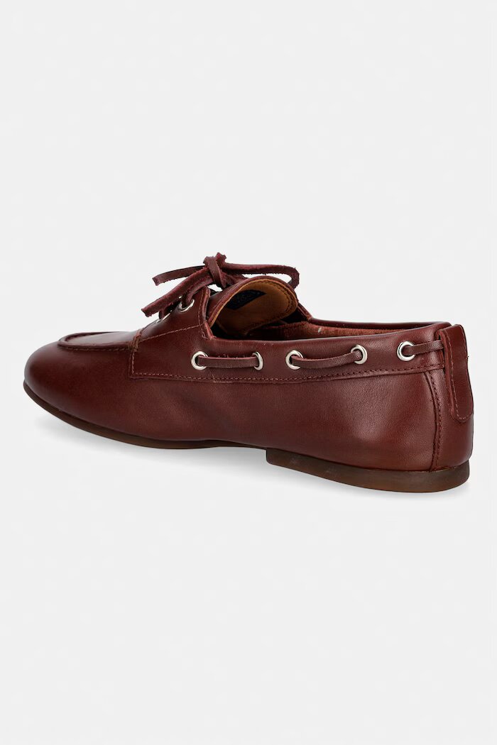 Tommy Hilfiger мокасини дамски от кожа TH SLEEK LEATHER BOAT SHOE бордо FW0FW09148