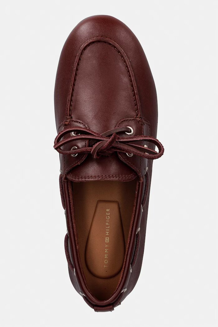 Tommy Hilfiger мокасини дамски от кожа TH SLEEK LEATHER BOAT SHOE бордо FW0FW09148