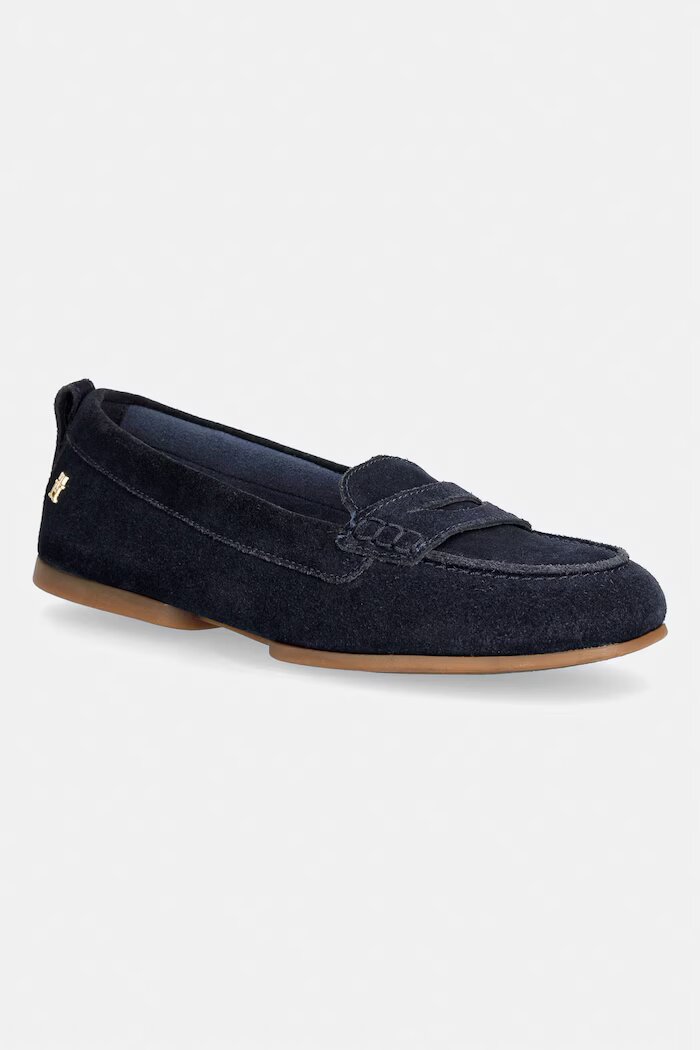 Tommy Hilfiger мокасини дамски от велур TH FLEX SUEDE LOAFER BALLERINA тъмносини FW0FW09507