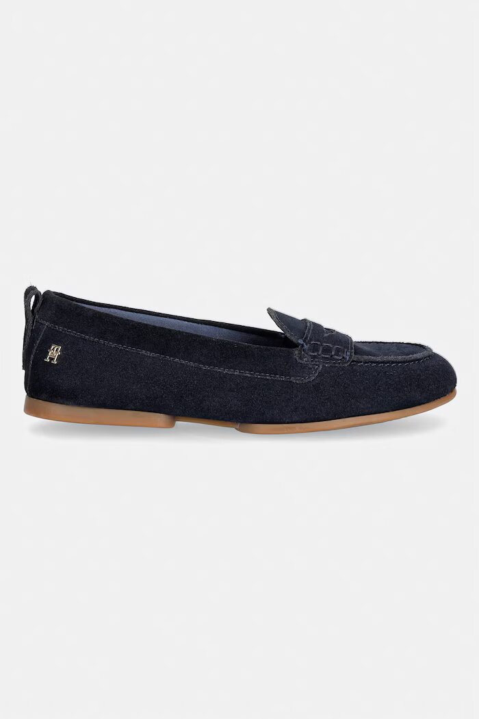 Tommy Hilfiger мокасини дамски от велур TH FLEX SUEDE LOAFER BALLERINA тъмносини FW0FW09507