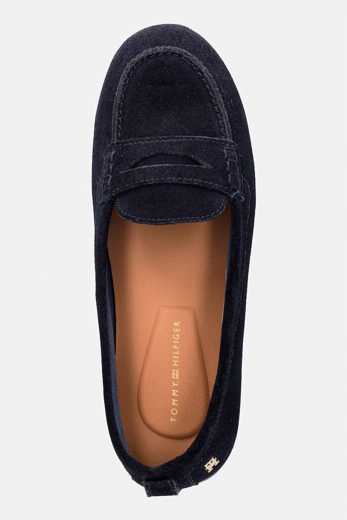 Tommy Hilfiger мокасини дамски от велур TH FLEX SUEDE LOAFER BALLERINA тъмносини FW0FW09507