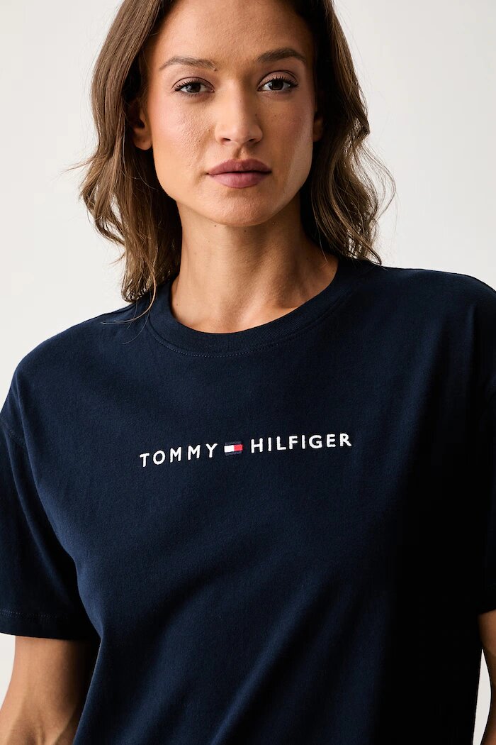 Tommy Hilfiger нощница дамска от памук тъмносиня UW0UW06689