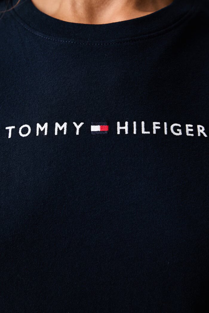 Tommy Hilfiger нощница дамска от памук тъмносиня UW0UW06689