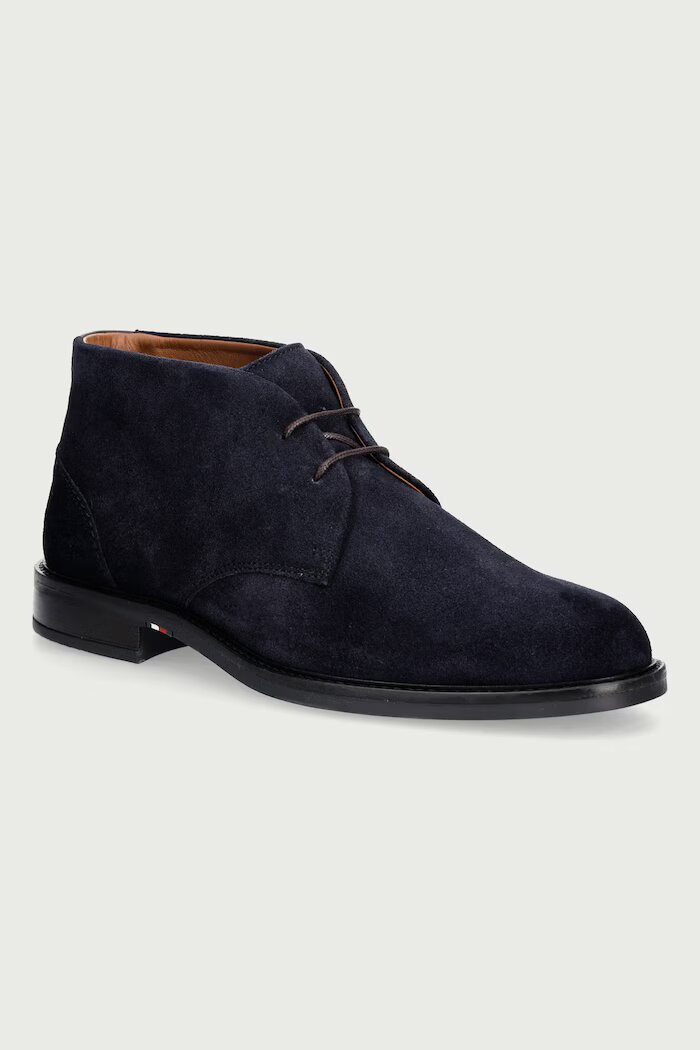 Tommy Hilfiger обувки мъжки от велур CORPORATE DRESSY SUEDE LACE BOOT тъмносини FM0FM05951