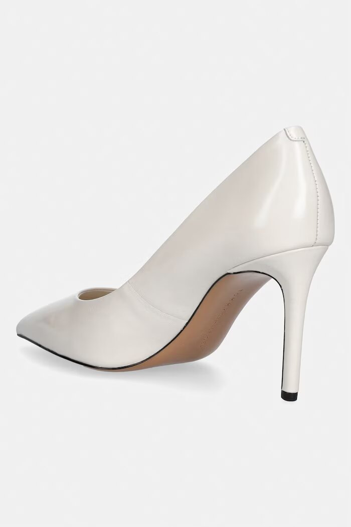 Tommy Hilfiger обувки с ток от кожа ESSENTIAL POINTED PUMP бели FW0FW09362