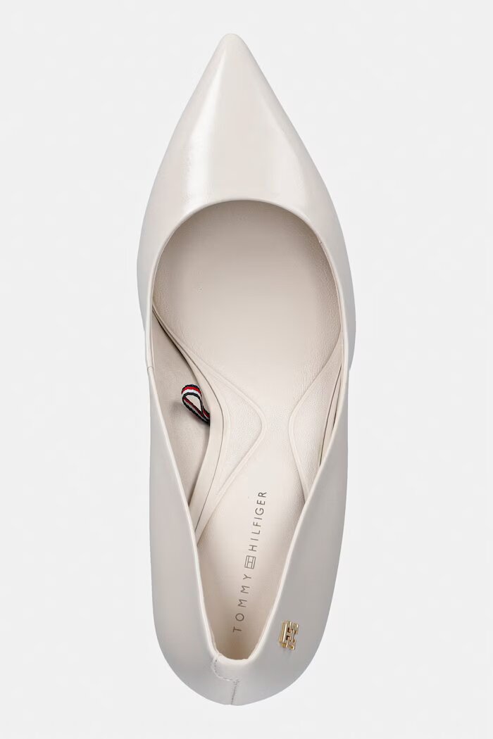 Tommy Hilfiger обувки с ток от кожа ESSENTIAL POINTED PUMP бели FW0FW09362