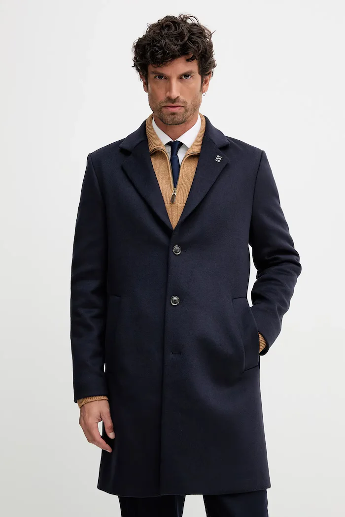 Tommy Hilfiger палто мъжко с вълна тъмносиньо MW0MW40768