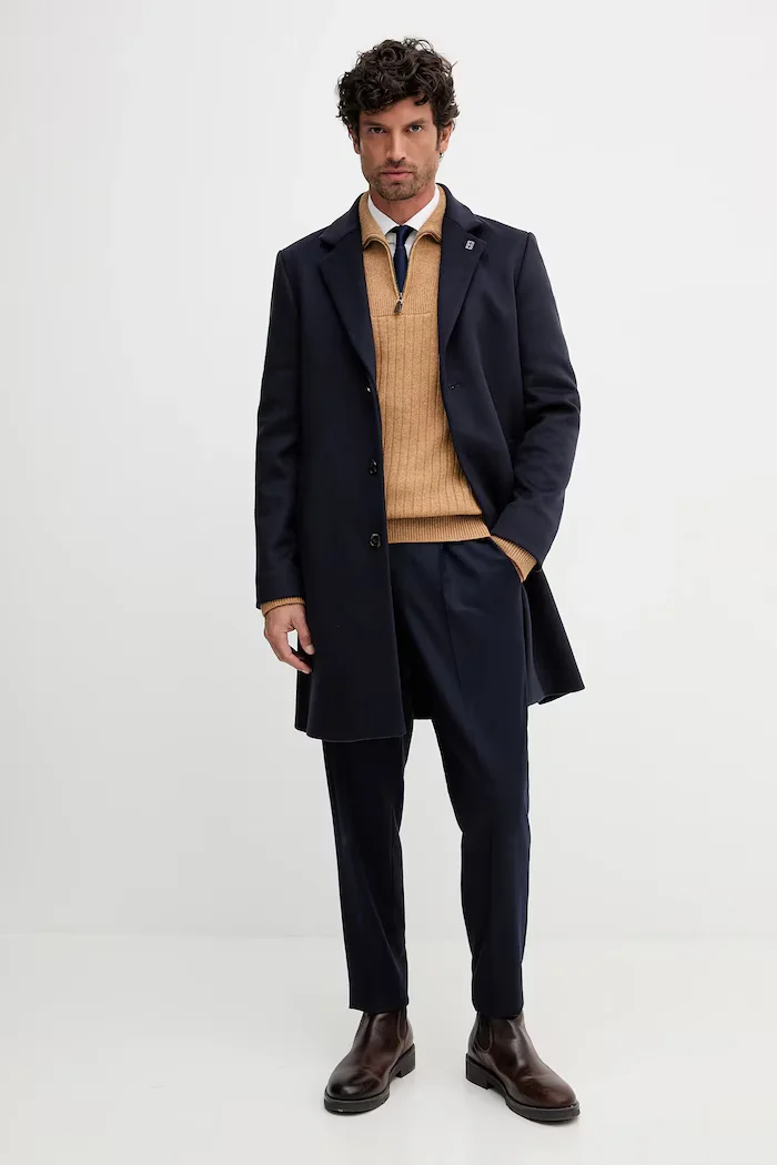 Tommy Hilfiger палто мъжко с вълна тъмносиньо MW0MW40768
