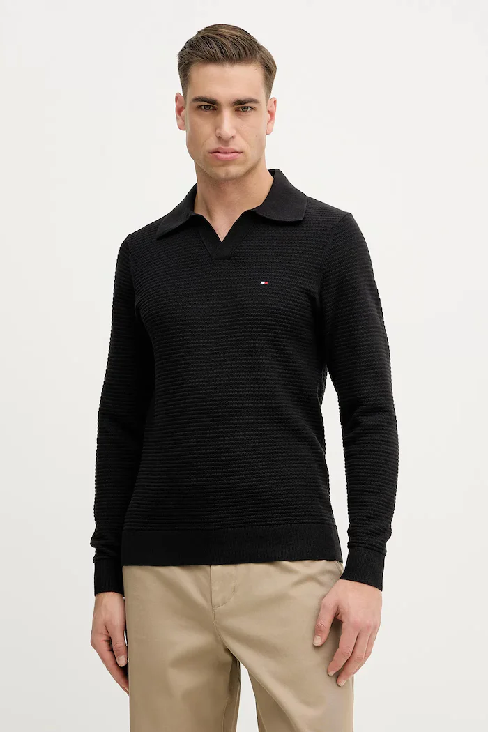 Tommy Hilfiger Памучен пуловер мъжки в черно от лека материя MW0MW41644