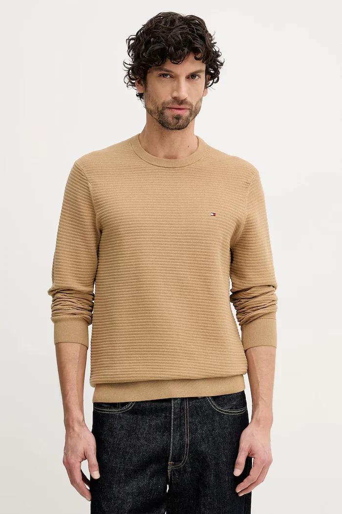 Tommy Hilfiger Памучен пуловер мъжки в кафяво от лека материя MW0MW41643