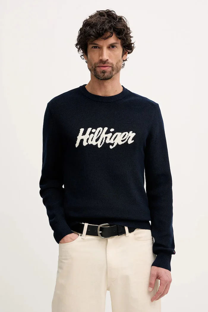 Tommy Hilfiger Памучен пуловер мъжки в тъмносиньо MW0MW41647