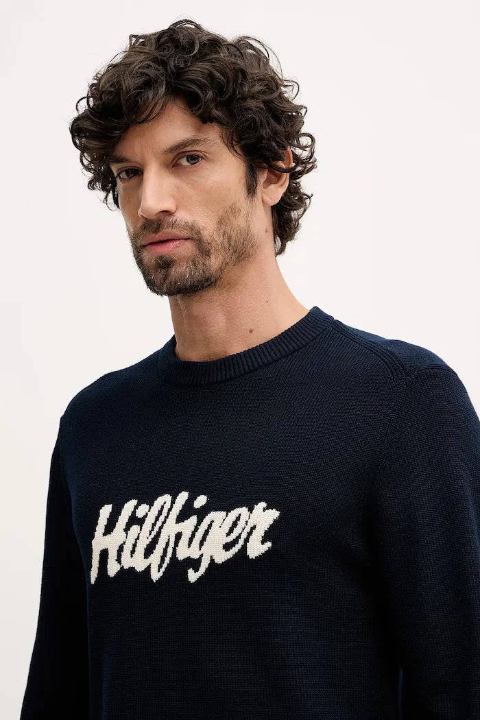 Tommy Hilfiger Памучен пуловер мъжки в тъмносиньо MW0MW41647