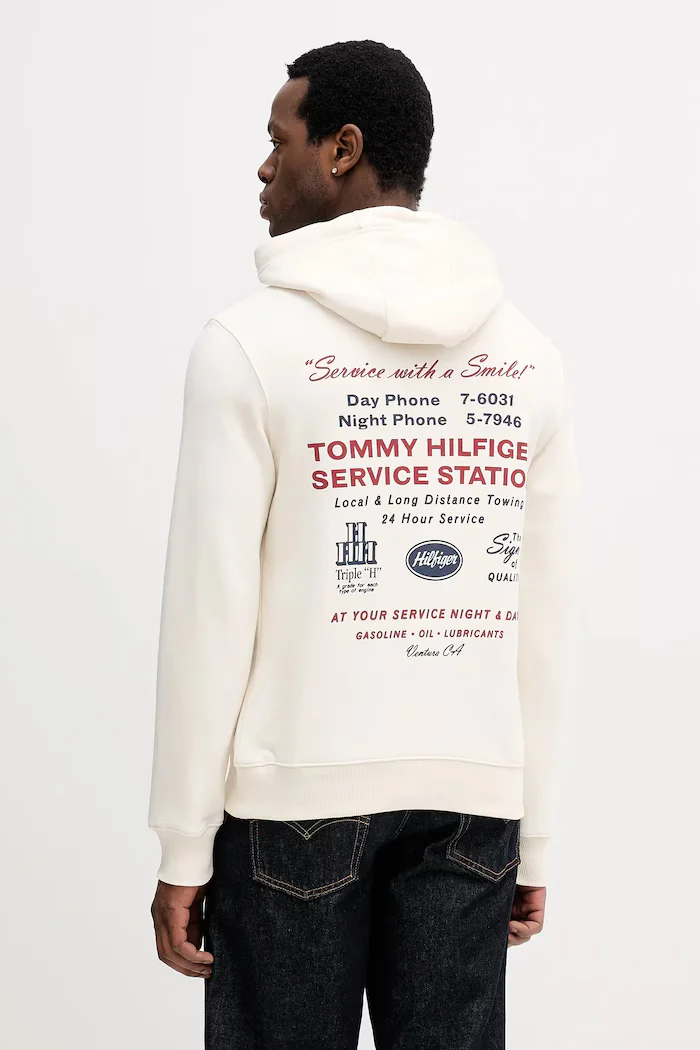 Tommy Hilfiger Памучен суичър мъжки в бежово с качулка с принт MW0MW41434