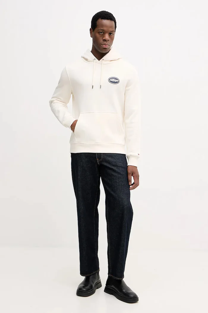 Tommy Hilfiger Памучен суичър мъжки в бежово с качулка с принт MW0MW41434