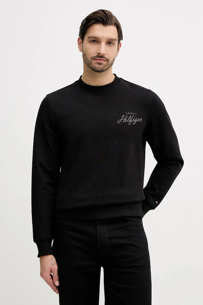 Tommy Hilfiger Памучен суичър мъжки в черно с апликация MW0MW42536