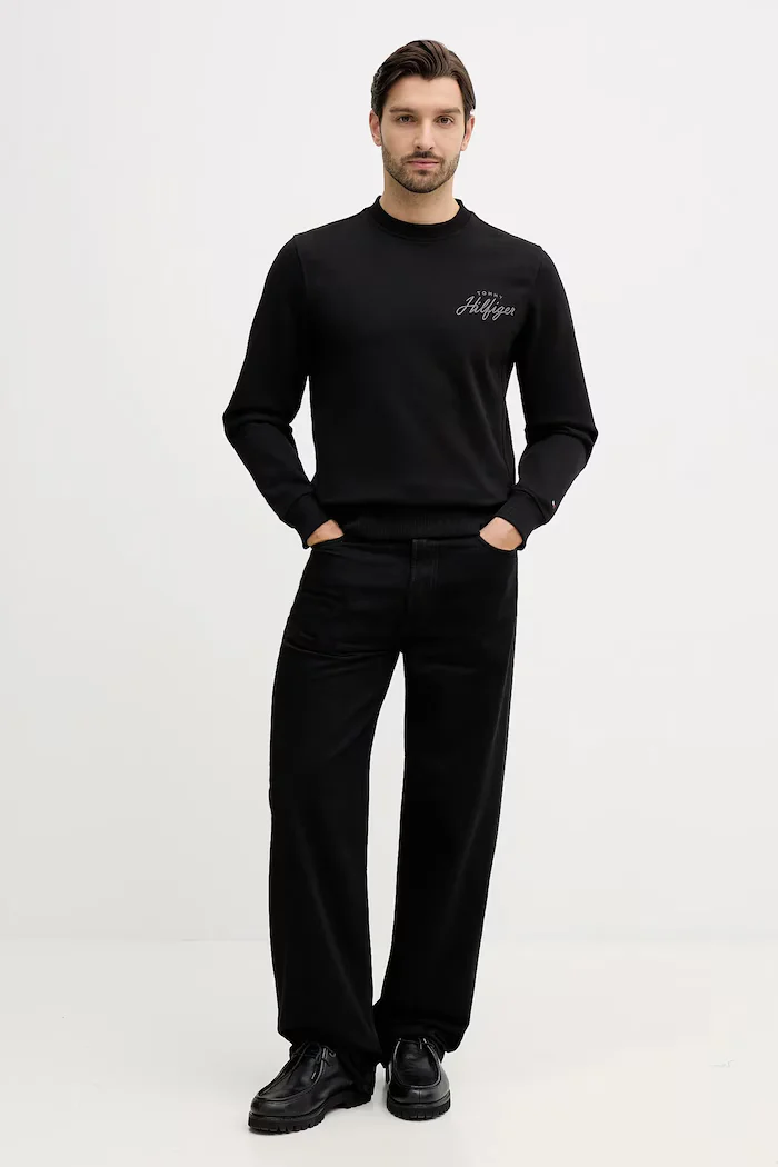 Tommy Hilfiger Памучен суичър мъжки в черно с апликация MW0MW42536