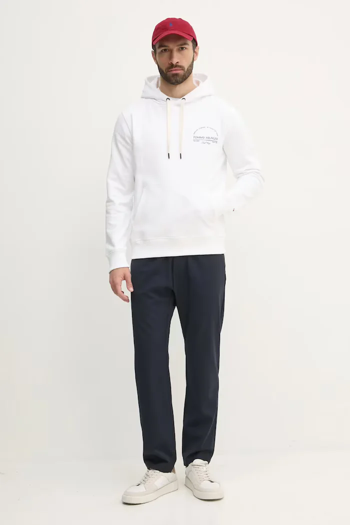 Tommy Hilfiger Памучен суичър в бяло с качулка с принт MW0MW38671