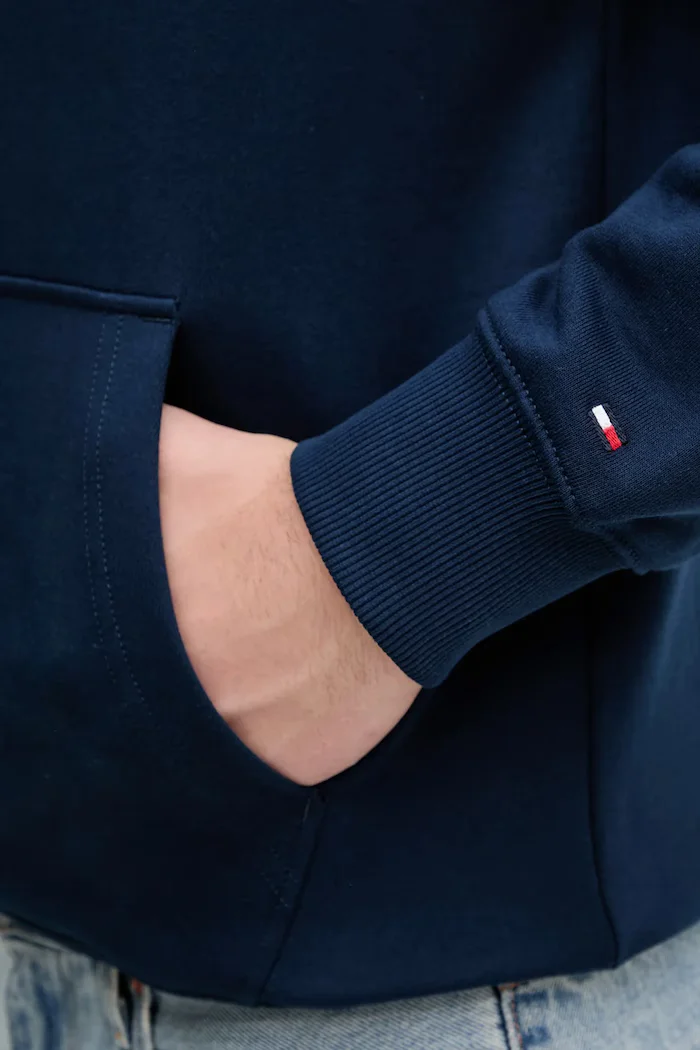 Tommy Hilfiger Памучен суичър в тъмносиньо с качулка с изчистен дизайн MW0MW39151