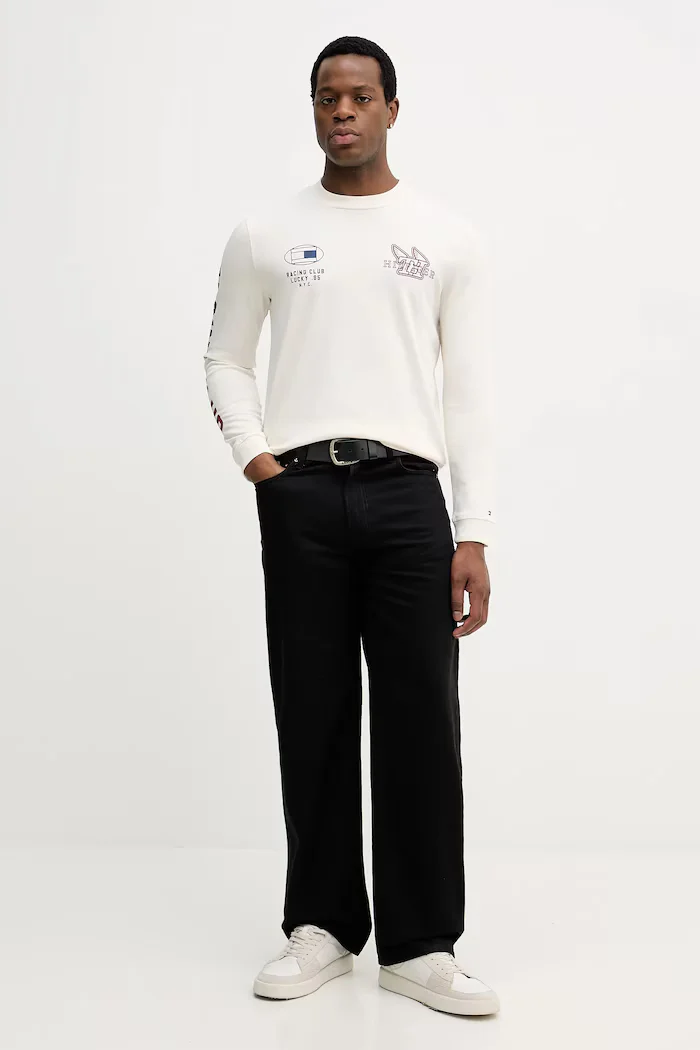 Tommy Hilfiger Памучна блуза с дълги ръкави в бежово с принт MW0MW41467
