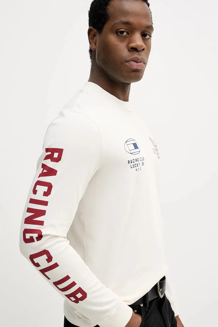 Tommy Hilfiger Памучна блуза с дълги ръкави в бежово с принт MW0MW41467