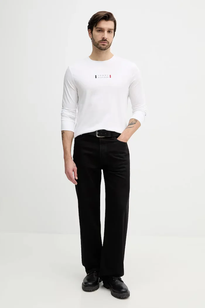 Tommy Hilfiger Памучна блуза с дълги ръкави в бяло с принт MW0MW41454