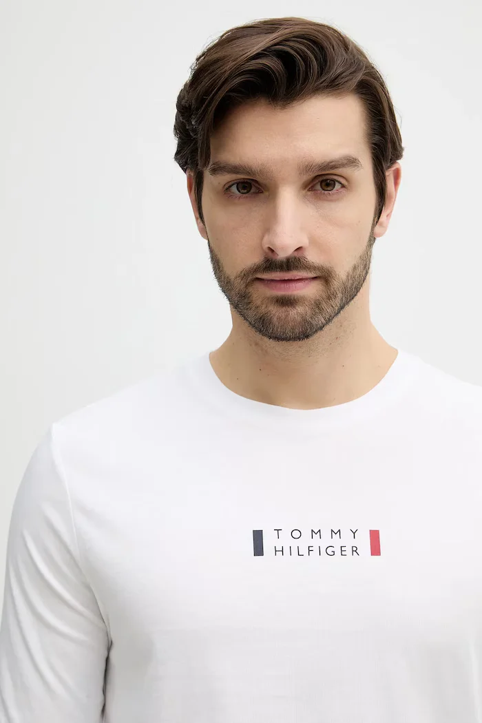Tommy Hilfiger Памучна блуза с дълги ръкави в бяло с принт MW0MW41454