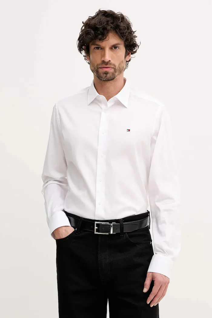 Tommy Hilfiger Памучна риза в бяло със стандартна кройка с класическа яка MW0MW41702