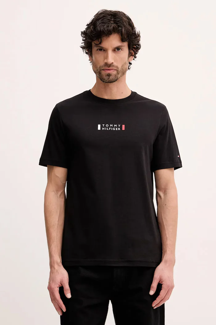 Tommy Hilfiger Памучна тениска в черно с принт MW0MW41453