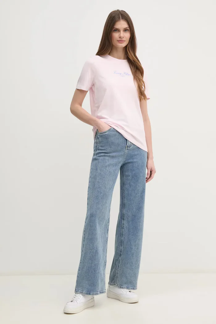 Tommy Hilfiger Памучна тениска в розово WW0WW45428
