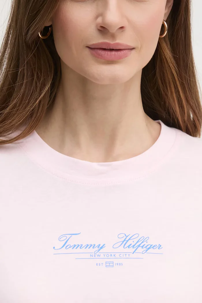 Tommy Hilfiger Памучна тениска в розово WW0WW45428