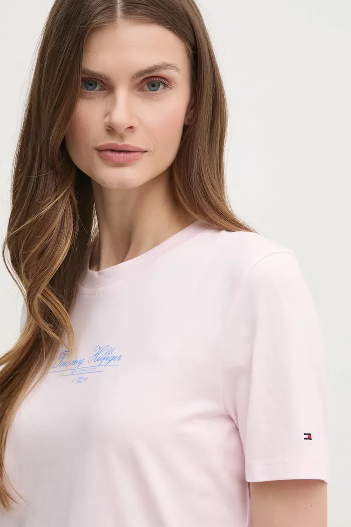 Tommy Hilfiger Памучна тениска в розово WW0WW45428