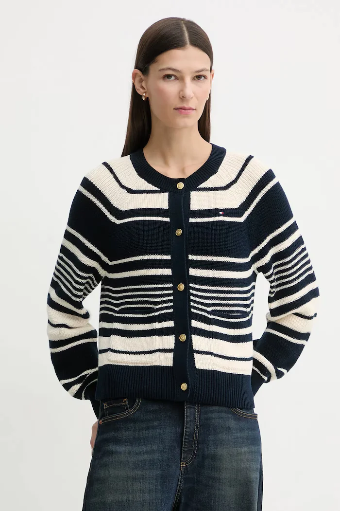 Tommy Hilfiger Памучна жилетка дамска в тъмносиньо от лека материя WW0WW48795