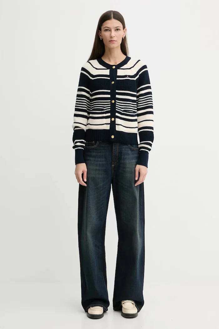 Tommy Hilfiger Памучна жилетка дамска в тъмносиньо от лека материя WW0WW48795
