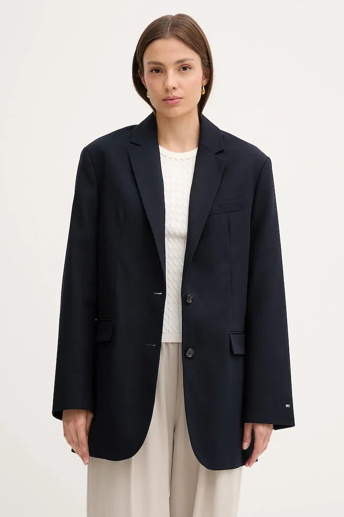 Tommy Hilfiger Памучно сако в тъмносиньо с едно копче с изчистен дизайн WW0WW46808