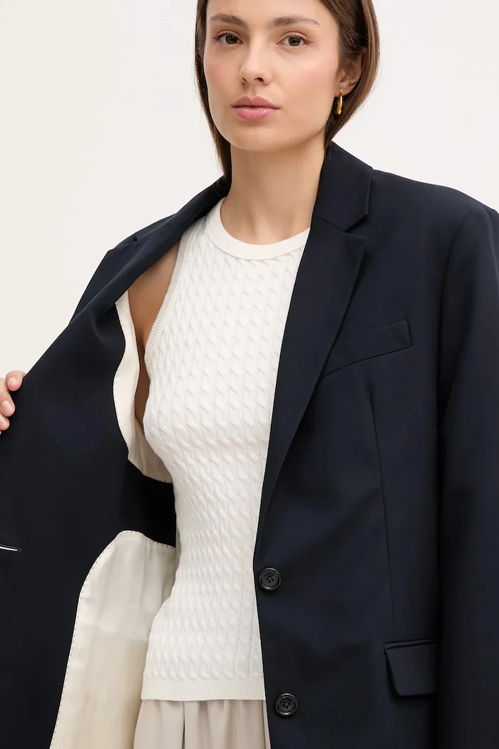 Tommy Hilfiger Памучно сако в тъмносиньо с едно копче с изчистен дизайн WW0WW46808