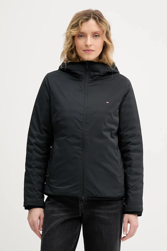 Tommy Hilfiger Пухено яке с две лица в черно преходен модел WW0WW47754