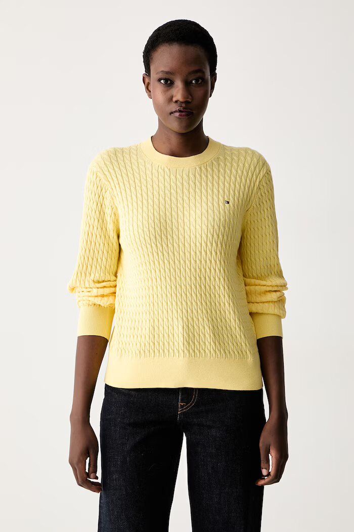 Tommy Hilfiger пуловер дамски от памук жълт WW0WW44993